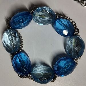 Blue Faceted Bead Stretch Bracelet - And Necklace Unbranded
